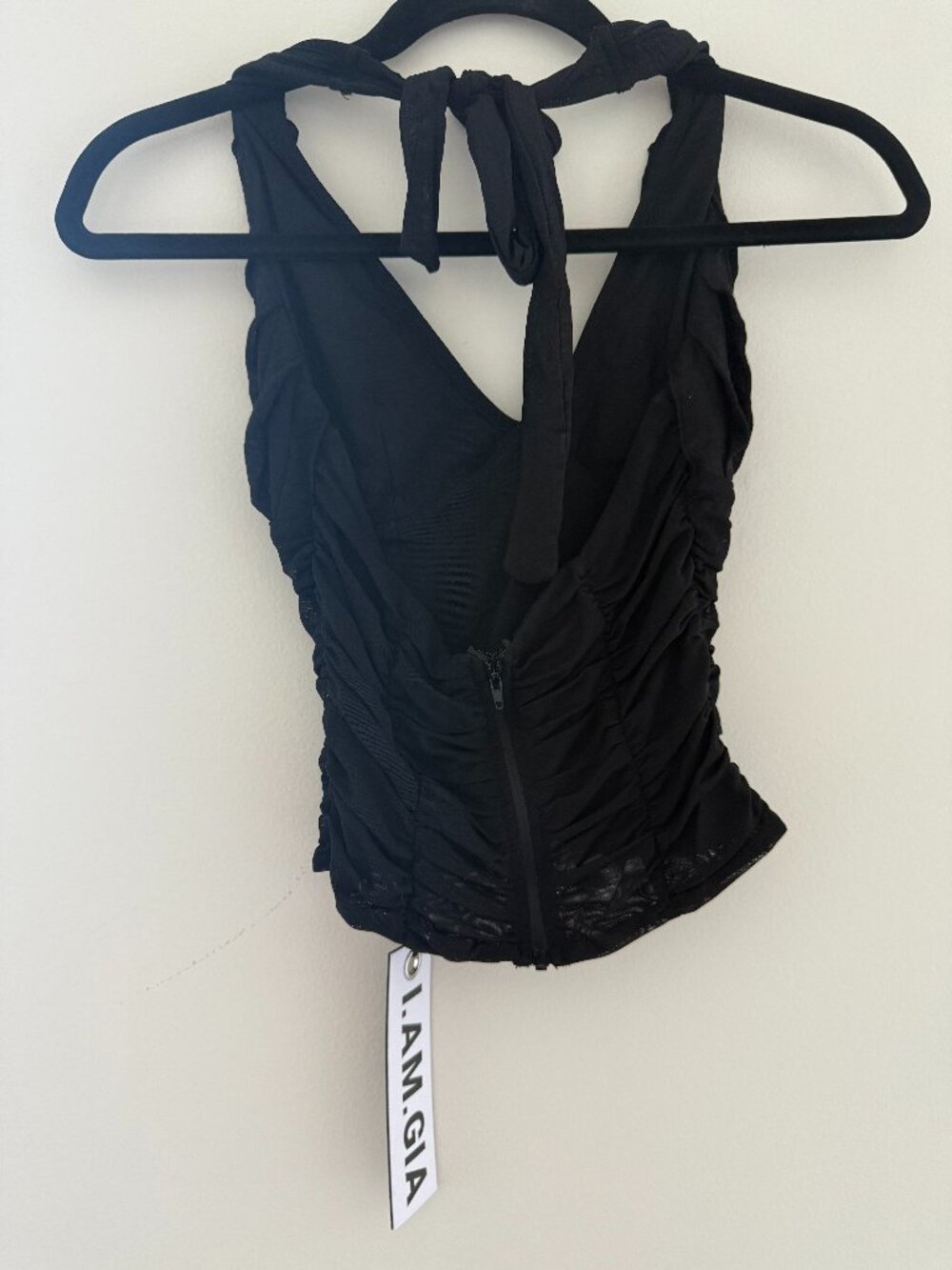 NWT I.AM.GIA Jorla Black Mesh Ruffle Halter Top Size S
